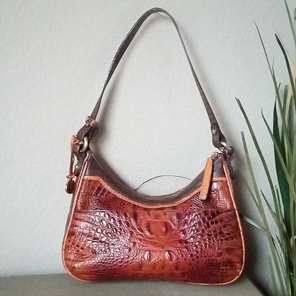 BRAHMIN " Lacy " Pecan Tri Color Multi Texture Small Hobo Shoulder Bag Purse. - Picture 2 of 13